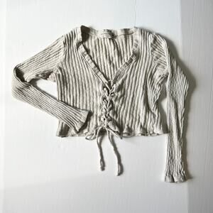 Urban‎ Outfitters Long Sleeve Crop Top Size L Lace Up Ribbed Knit